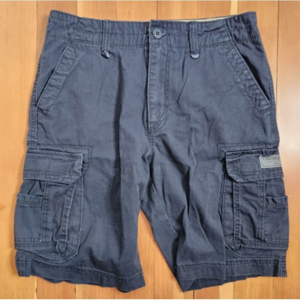 Unionbay Cargo Shorts Men's Size 32 Blue Black 100% Cotton 10" Inseam